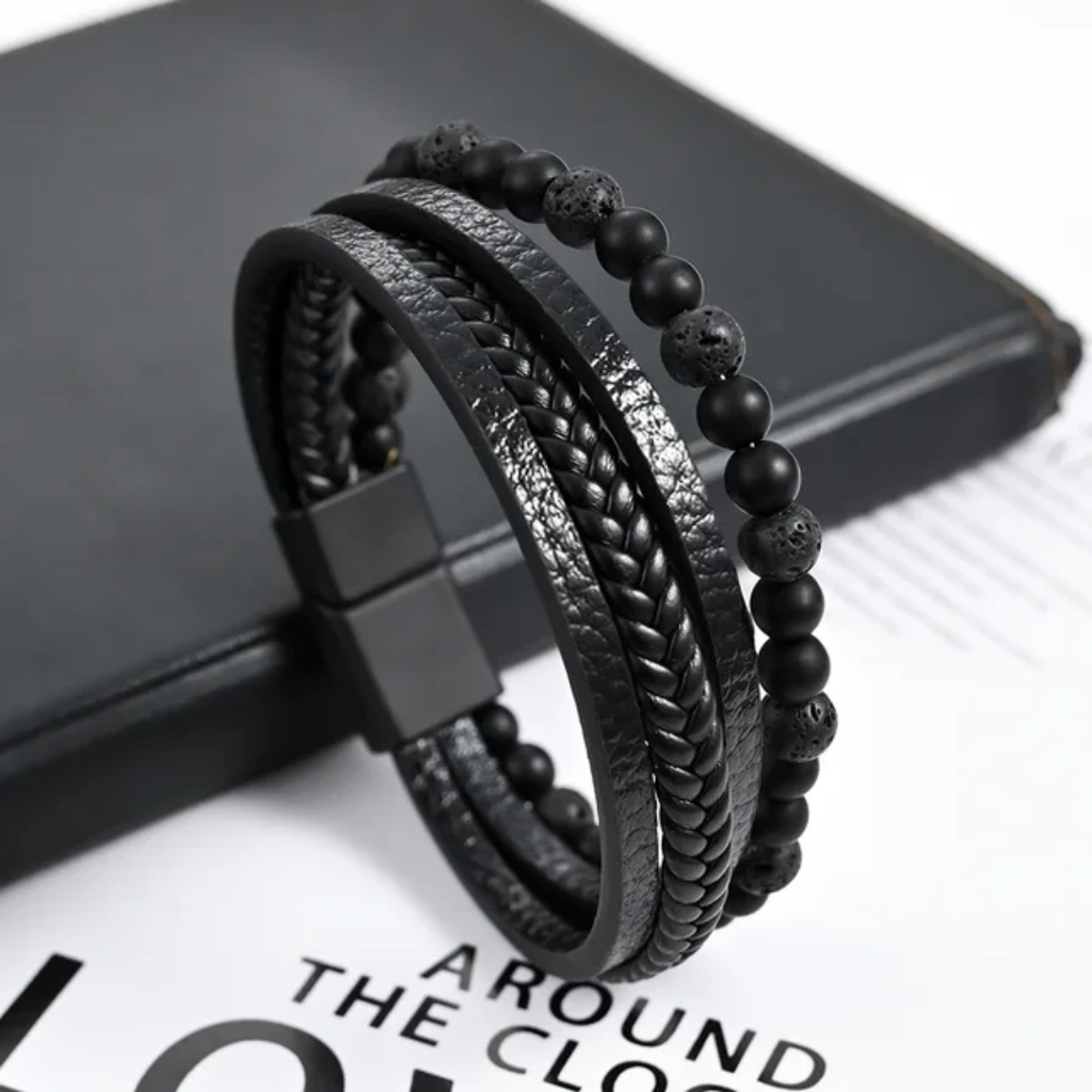 Bracelet en cuir tressé pour homme avec pierre oeil de tigre