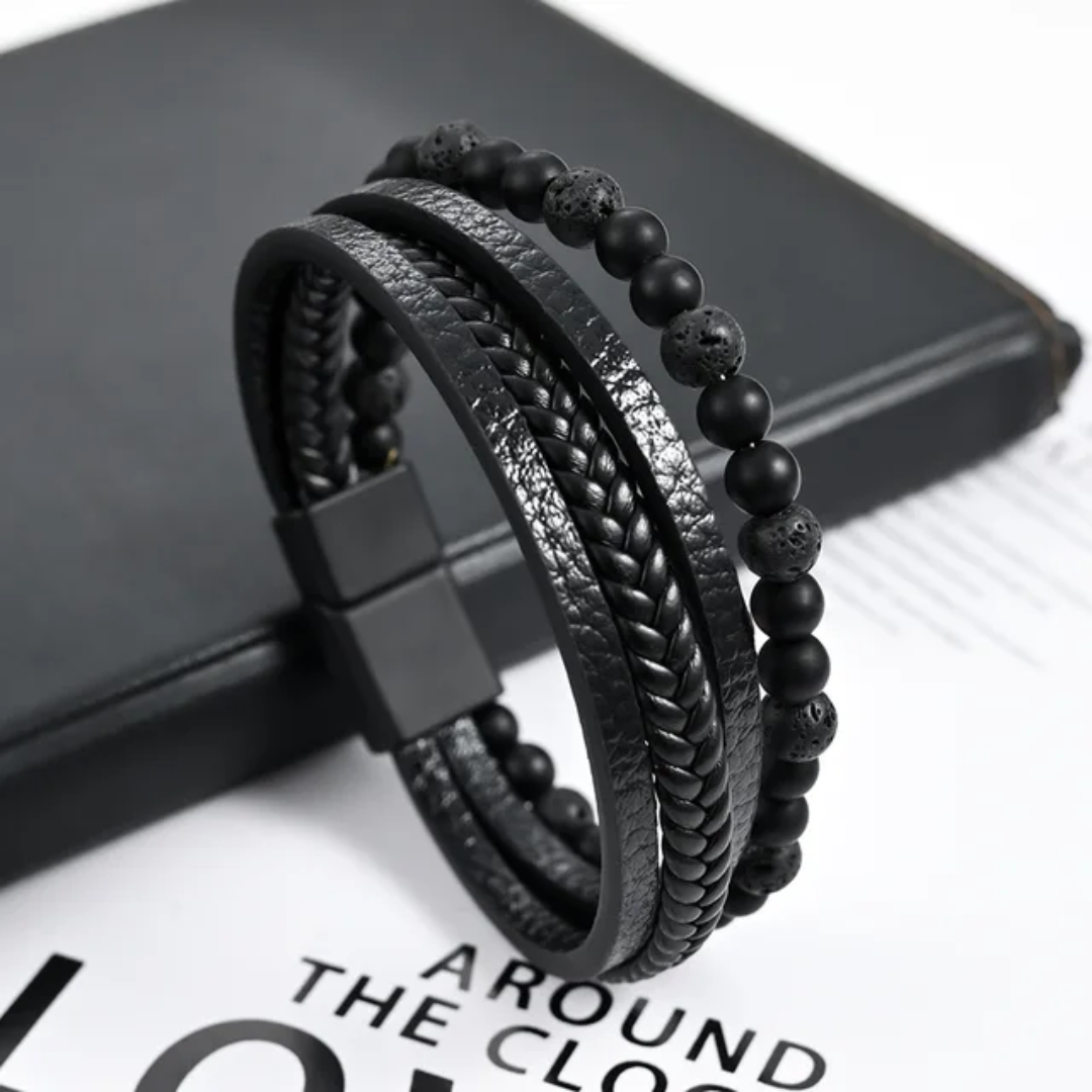 Bracelet en cuir tressé pour homme avec pierre oeil de tigre