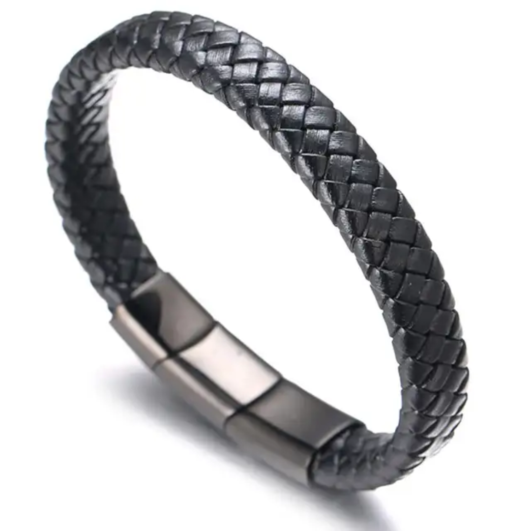Bracelet en cuir sprint pour homme double tressage avec fermoir magnétique en titan